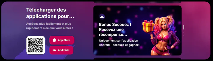 NV Casino application mobile avec téléchargement sur App Store et Android, QR code et bonus exclusif Shake sur l’application